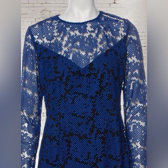 Diane Von Furstenberg Blue Mesh Sleeve Dress - Picture 2 of 6